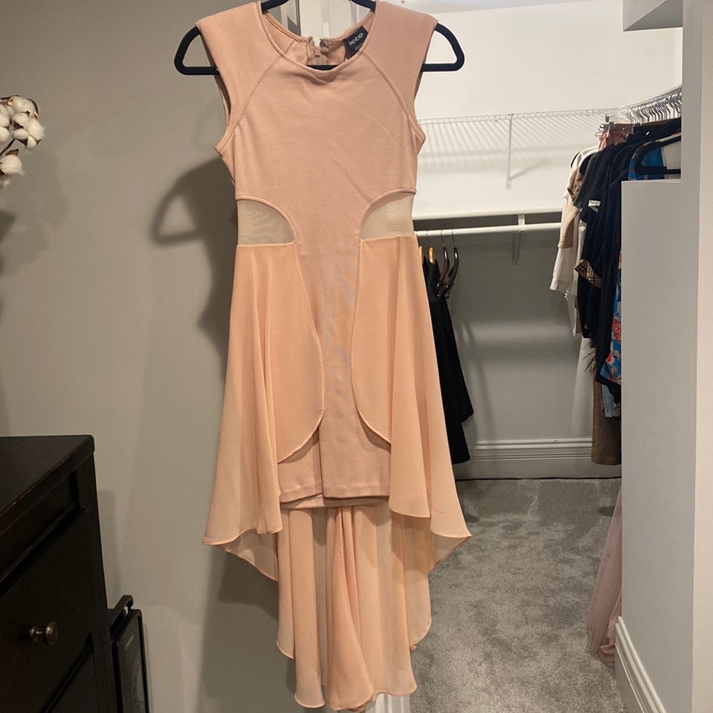 Bebe blush nude color high low dress in size xs